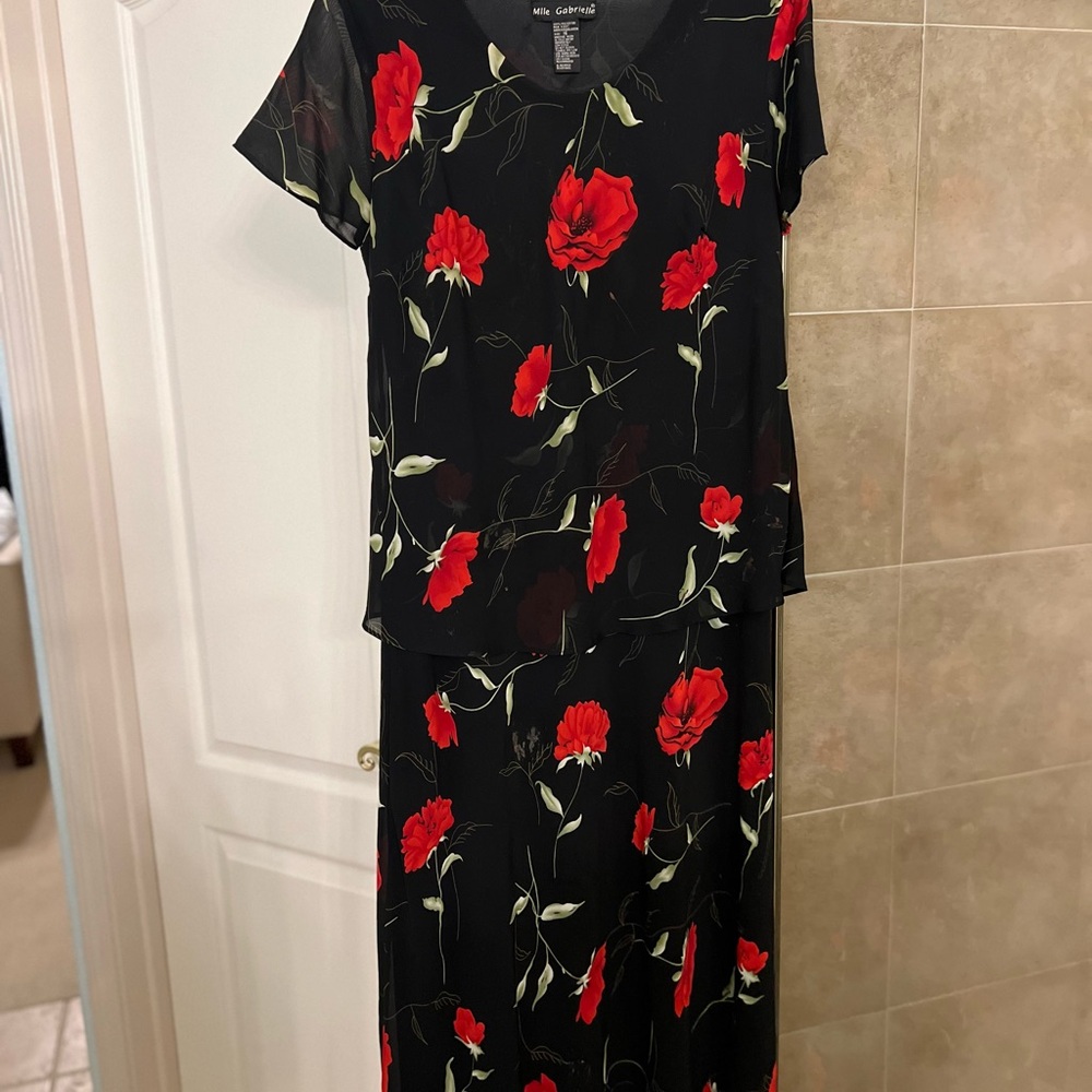 Floral Black and Red Dress